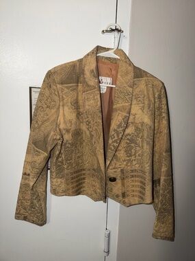 Exposed Tan Patterned Cropped Blazer